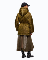 Down jacket in technical satin with camouflage motif - | Pinko