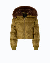 Piumino corto in raso tecnico camouflage - | Pinko