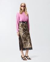 Gonna midi camouflage con pizzo e spacco - | Pinko