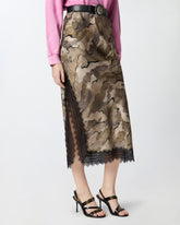 Gonna midi camouflage con pizzo e spacco - | Pinko