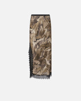 Gonna midi camouflage con pizzo e spacco - | Pinko