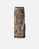 Gonna midi camouflage con pizzo e spacco - | Pinko