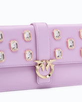 PINKO Galleria Love Bag One Flat medium hand-held clutch in leather and satin with chatons - | Pinko