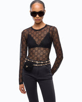 Maglia in pizzo stretch con motivo logo Love Birds - | Pinko