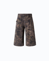 Cotton Bermuda shorts with floral camouflage motif - Multicolor Green-Black | Pinko
