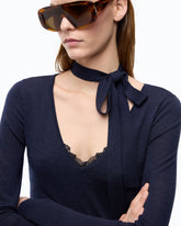 Wool sweater with lace and sash - | Pinko
