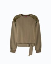 Sweatshirt aus Baumwolle mit Strasssteinen an den Schultern - | Pinko