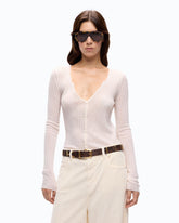 Cardigan a coste con bottoni - | Pinko