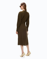 Robe midi drapée à manches longues - Vert militaire | Pinko