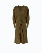 Robe midi drapée à manches longues - Vert militaire | Pinko