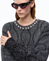 Sweater with jewel collar and micro sequins - | Pinko