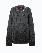 Sweater with jewel collar and micro sequins - | Pinko