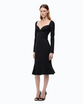 Abito midi aderente con scollo a cuore e volant - | Pinko