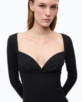 Abito midi aderente con scollo a cuore e volant - | Pinko