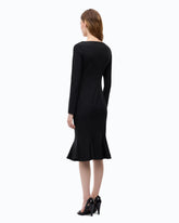 Abito midi aderente con scollo a cuore e volant - | Pinko