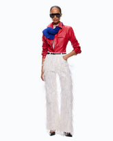 Wide-leg trousers with feathers and rhinestones - | Pinko