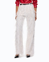 Wide-leg trousers with feathers and rhinestones - | Pinko