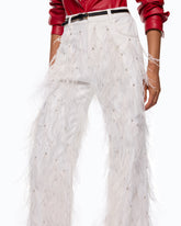 Pantaloni wide leg con piume e strass - | Pinko