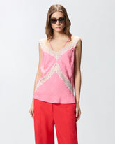 Spotted lingerie top with lace - | Pinko