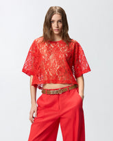 T-shirt cropped en dentelle - | Pinko