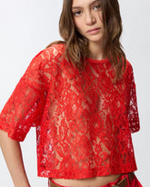 T-shirt cropped en dentelle - | Pinko