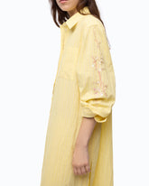 Long striped chemisier dress with floral embroidery - | Pinko