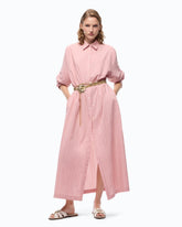 Long striped chemisier dress with floral embroidery - | Pinko