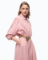 Long striped chemisier dress with floral embroidery - | Pinko