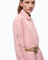 Long striped chemisier dress with floral embroidery - | Pinko