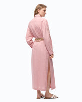 Long striped chemisier dress with floral embroidery - | Pinko