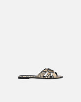 Leather slip-on sandals with python print and Love Birds logo - | Pinko