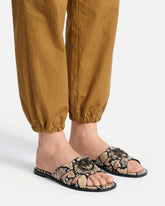 Leather slip-on sandals with python print and Love Birds logo - | Pinko