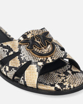 Leather slip-on sandals with python print and Love Birds logo - | Pinko