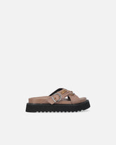 Sandali slide in nappa intrecciata con anelli metallici - | Pinko