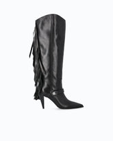 Bottes hautes en cuir nappa à talons et franges - | Pinko