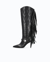 Bottes hautes en cuir nappa à talons et franges - | Pinko