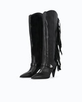 Bottes hautes en cuir nappa à talons et franges - | Pinko