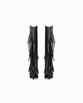 Bottes hautes en cuir nappa à talons et franges - | Pinko