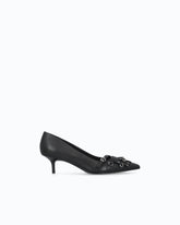Leather pumps with straps and fringing - | Pinko