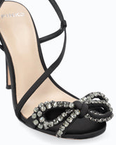Sandalo in satin con tacco a spillo e fiocco di strass - | Pinko
