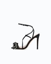 Sandalo in satin con tacco a spillo e fiocco di strass - | Pinko
