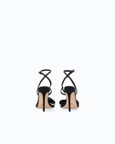 Sandalo in satin con tacco a spillo e fiocco di strass - | Pinko