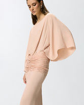 Abito lungo con drappeggi e pizzo -  | Pinko