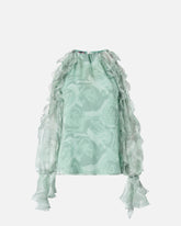 Blusa in seta con stampa rose e spalle scoperte -  | Pinko