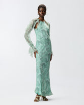 Abito midi in seta con stampa rose e spalle scoperte -  | Pinko