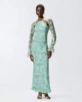 Abito midi in seta con stampa rose e spalle scoperte -  | Pinko