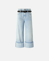 Jeans cropped con cintura in pelle -  | Pinko