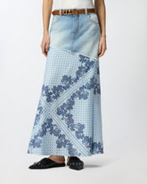 Gonna midi in denim con stampa foulard -  | Pinko