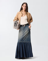 Gonna lunga in denim con balza e cintura -  | Pinko