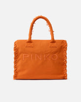 Borsa shopper media Beach in canvas con logo e dettagli sfrangiati -  | Pinko